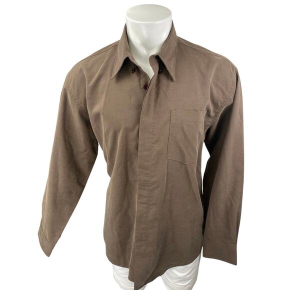 Kenneth Cole Men's Brown Striped Long Sleeve Button Down Pocket Shirt Top Size L - Picture 1 of 3
